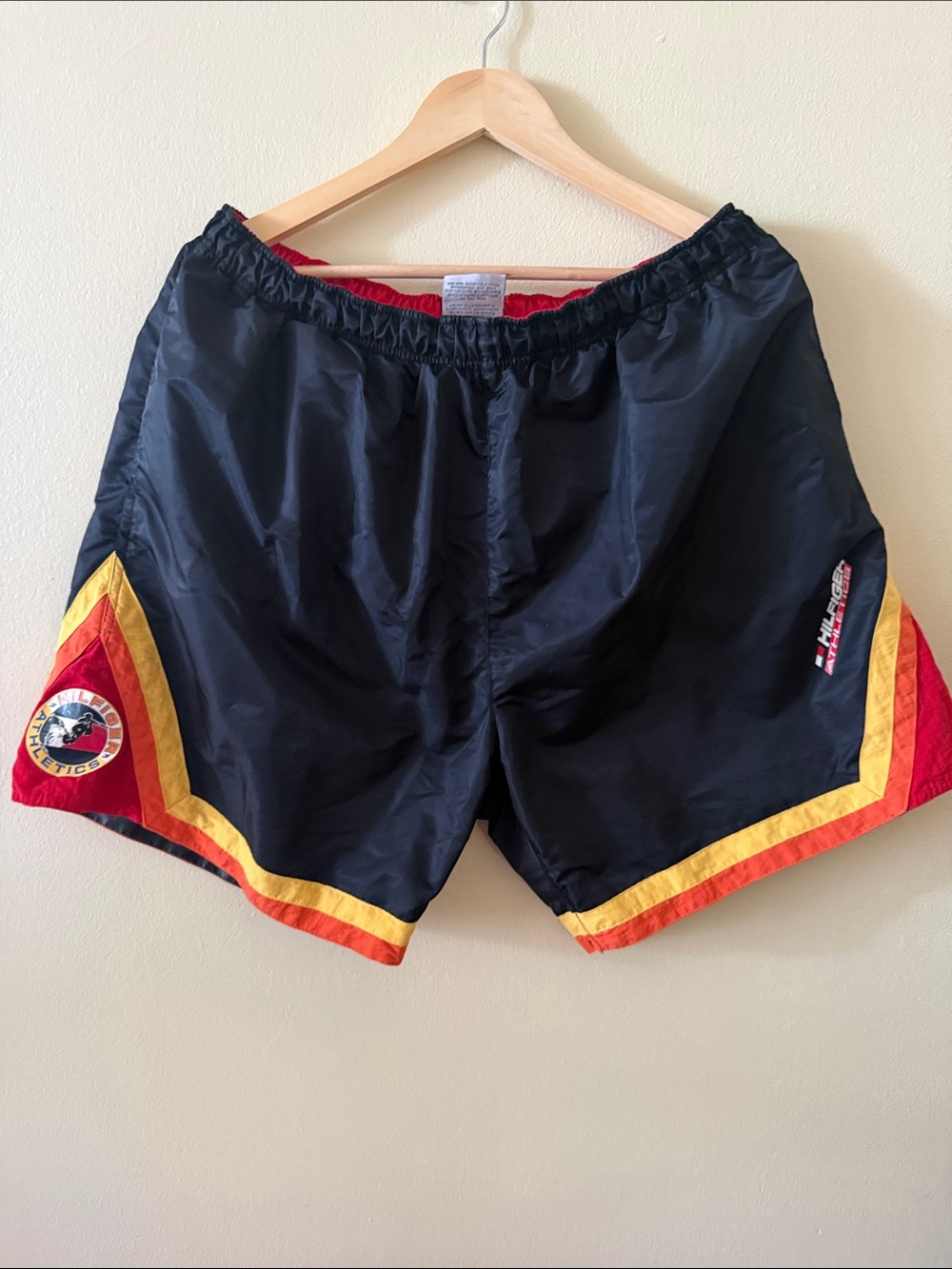Tommy Hilfiger Black Athletic Shorts with Red and Yellow Trim
